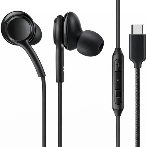 Fone Tipo C Intra Auricular Com Microfone Controle Volume Som Estéreo Grave Forte Cabo Nylon Resistente Compatível Android Samsung Xiaomi iPhone 15 16 17 Usb-c Premium Eletric Teck
