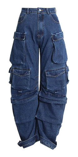 Jeans Holgados Y2k De Color Sólido Con Diseño De Personalida