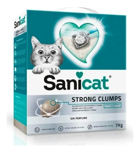 Piedras Gatos Sanicat Strong Clumps 7kg Ultra Aglomerante x 7kg de peso neto