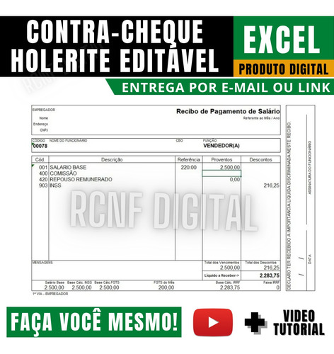 Holerite 100% Editável Excel Frete Grátis Envio Email M2