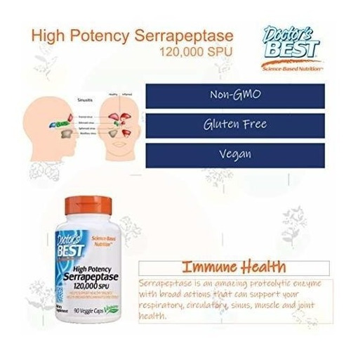 Imagen 4 de 5 de Enzimas Serrapeptasa, Doctor's Best, 90 Cápsulas Vegetales