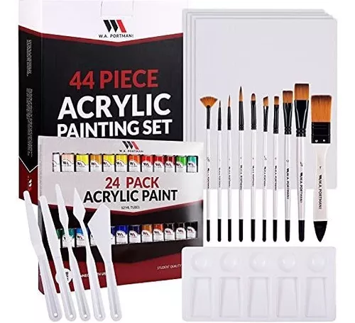 W.A. Portman Complete Acrylic Painting Set, 44 Piece Painting Kit