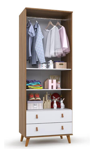 Guarda Roupa Infantil Encanto Nogal Com Branco Brilho Batrol Cor Nogal E Branco