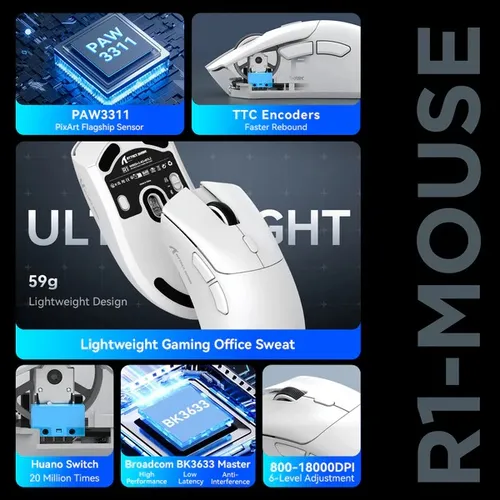 Mouse Attack Shark R1 Inalámbrico Gaming Sensor Superlight