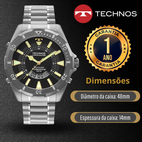 Relógio Masculino Technos Anadigi Skydiver Titânio Grafite