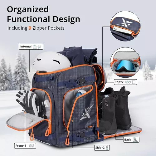 Bolsa para botas de esquí, 65L Bolsa de botas de esquí Mochila 1680D Nylon  Impermeable Bolsa de esquí para, Esquís Snowboard y Accesorios