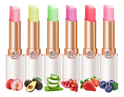 Juego De 6 Lapices Labiales De Durazno, Aloe Vera, Fresa, Ar