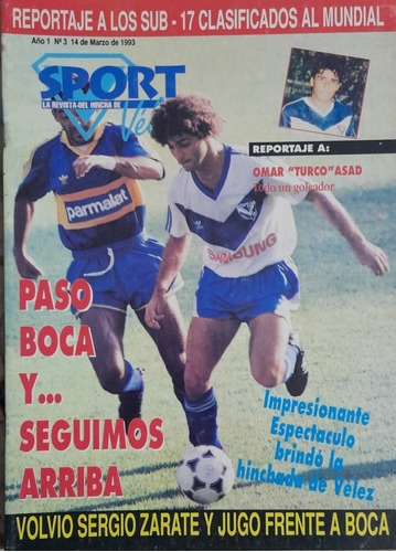 Sport Velez 3. Velez 1 Boca 1,poster Basualdo ,año 1993