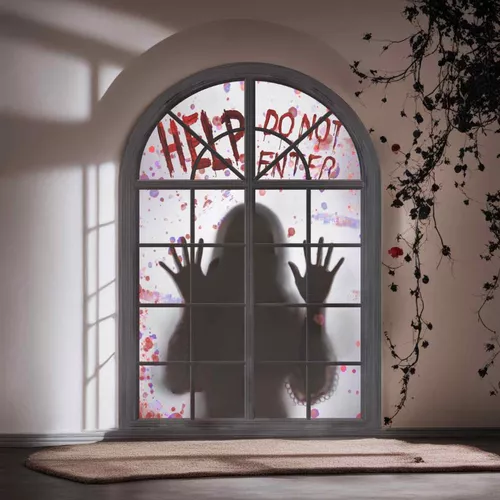 Etiquetas da janela do Dia das Bruxas - fantasma humano assustador com  olhos sangrentos decalques da,janela vidro removíveis para decoração festa