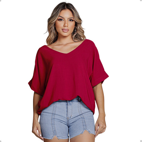 Blusa Feminina Gola V Feminina Manga 3/4 Lançamento