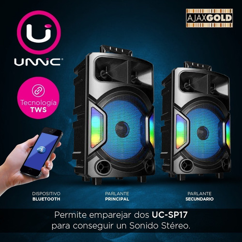 Imagen 6 de 7 de Parlante Unnic Soundflow Duet UC-SP17 portátil con bluetooth negro 220V