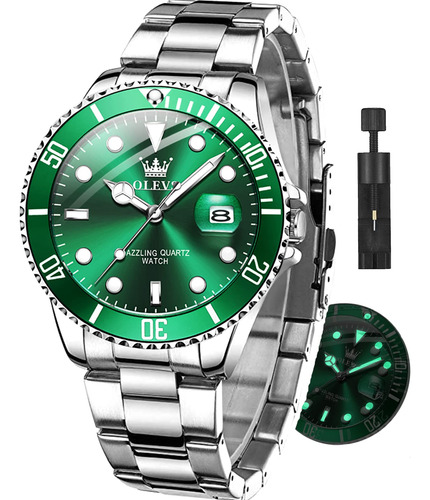 Reloj Olevs Luxury De Acero Inoxidable Verde Con Fecha Para