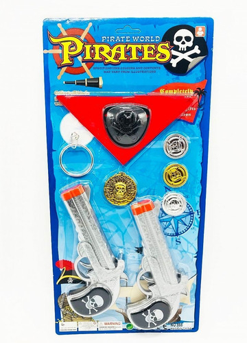 Blister Set Pirata 2 Pistolas Monedas Colgante Y Aro Envios