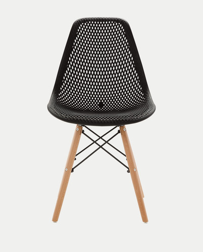 Cadeira De Jantar Eames Eiffel Design Colmeia Eloisa Base Madeira, 6 Unidade Preto