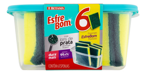 Esponja EsfreBom Multiuso de fibra com ions de prata amarelo pacote x 6