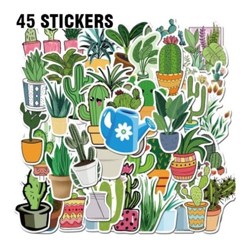 Sticker Cactus, Suculentas, Plantas - 45 Pcs - Mod 2