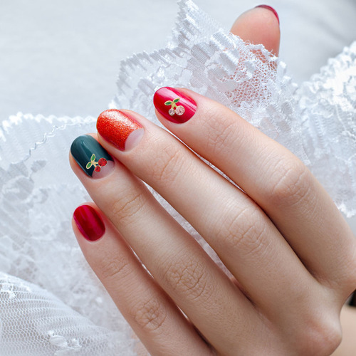 Pegatinas De Uñas 3d Con Forma De Cereza, Gemas, 36 Unidades