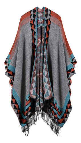 Capa Tipo Poncho Largo, Sobredimensionada, Cálida, Con Chal