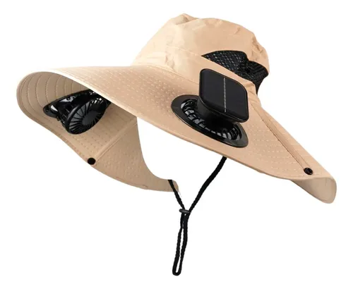 Chapéu com Ventilador Solar Recarregável Bela Flor Bege 50cm USB ...