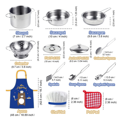 Set De Ollas Y Sartenes Para Niños, Cocina Infantil Completa Color