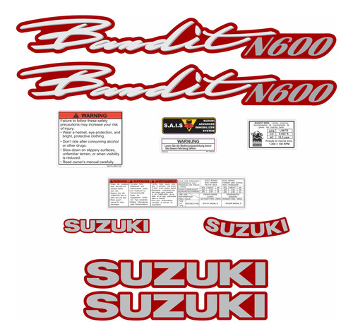 Jogo Faixa Emblema Adesivo Suzuki Bandit 600n 1996 Vermelha