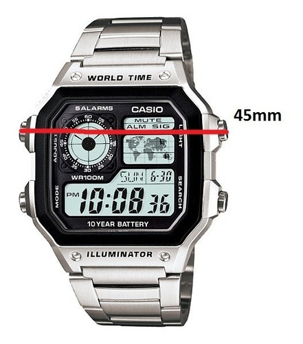 Casio Ae 1200whd Relogio Aço Crono 5alarm Wr100 Ae1200whd