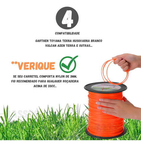 Fio Nylon 2kg 3mm Roçadeira Quadrado Para Stihl Resistente