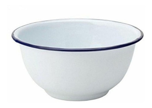 Bowl Enlozado Blanco Borde Azul. Diametro 13x7cm