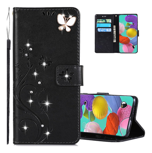 Funda Para Samsung Galaxy S22 Ultra - Negra/glitter/marip...