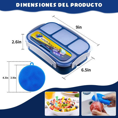 Fiambrera Bento Box Para Niños Y Adultos 4 Compartimentos