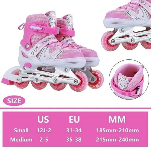 Imagen 4 de 4 de Patines Lineales Ajustable D Niñas + Set D Protección 2 En 1