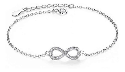 Pulsera Infinito Circones Blancos Plata Fina 925 / Todojoyas