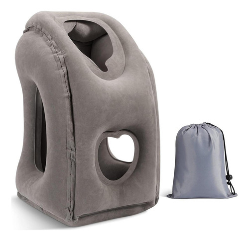 Almohada Inflable De Viaje Moko Gris Soporte Cuello