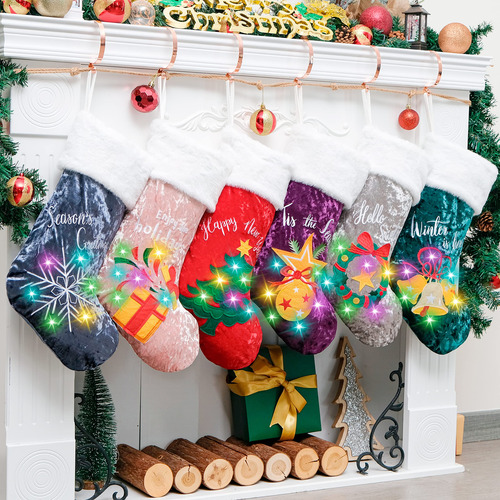 Calcetín De Navidad 50 Cm Con Luz Led Y Decoraciones