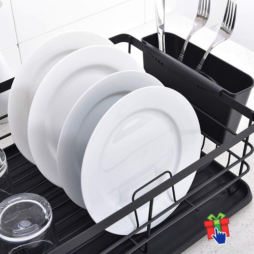 Secaplato Escurridor De Acero Al Carbono Bandeja Plástica Color Negro
