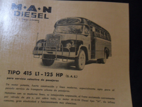 Folleto Colectivo Man 415 L1  M.a.n. No Manual Antiguo Bus