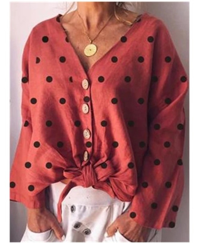 Camisa Blusa Poá Vermelha Com Preto Gg Feminina