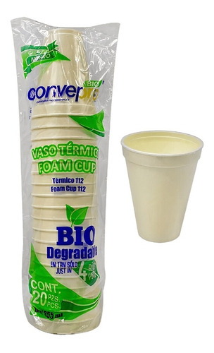 Vaso 12 Térmico Biodegradable Con Tapa (1000 Piezas)