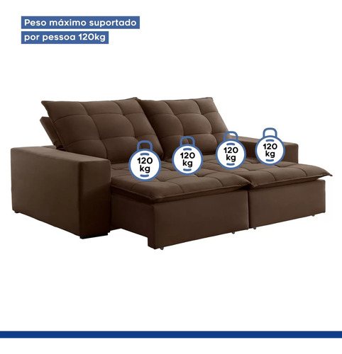 Sofá 4 Lugares Retrátil E Reclinável Super Pilow 250cm