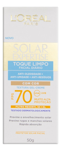 Protetor Solar Toque Limpo com Cor Facial FPS 70 L'oréal Paris Solar Expertise Caixa 50g