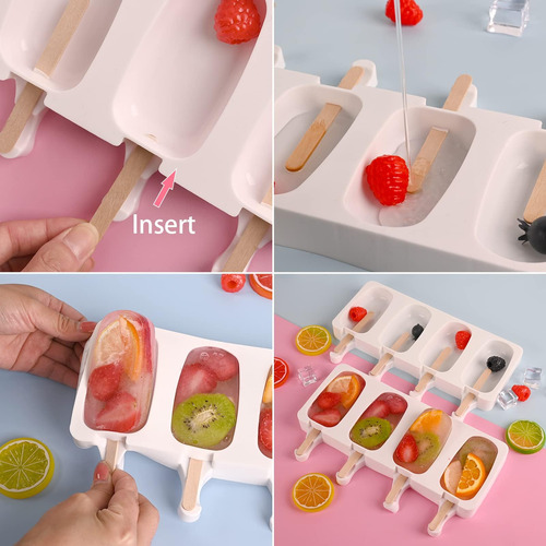 Moldes Para Paletas De Hielo De Silicona, 4 Cavidades Molde