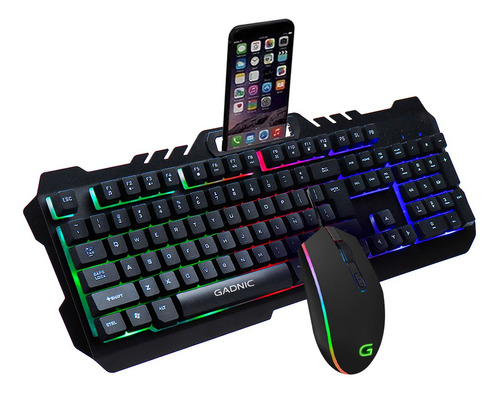 Kit Gaming Teclado Membrana Rainbow + Mouse Gamer Rgb Color del mouse Negro Color del teclado Negro