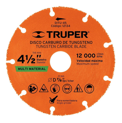 Disco Carburo Tungsteno 4-1/2', Multiusos Truper 12134