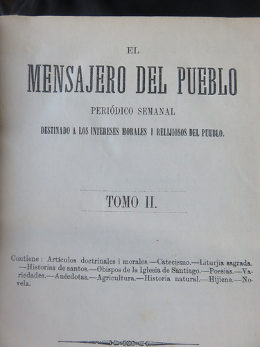 El Mensajero Del Pueblo Periódico Religioso Moral 1871