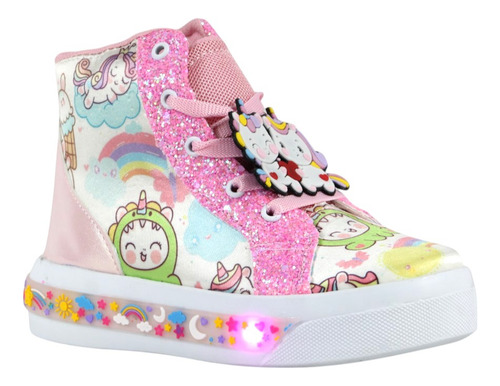 Tenis Unicornio Niña Luces Led Bota Brillos Velcro Botas