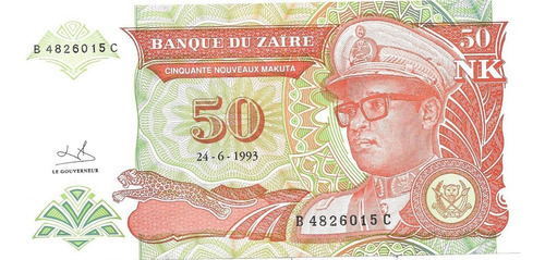 Billete De Zaire 50 Nuevos Zaires Año 1993 Sin Circular