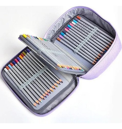 Estojo colorido de alta capacidade de 72 slots com zíper rosé, conforme descrito