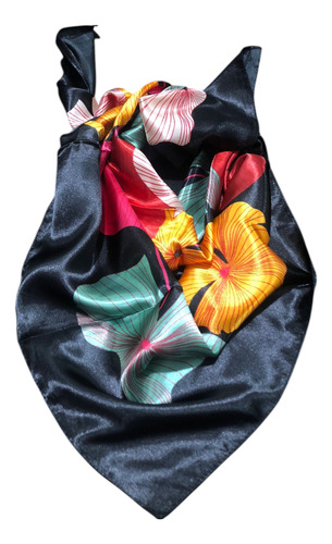 Pañuelos Grande 90x90 Estampados Bandana Cuello Importados Negro Flores Unico