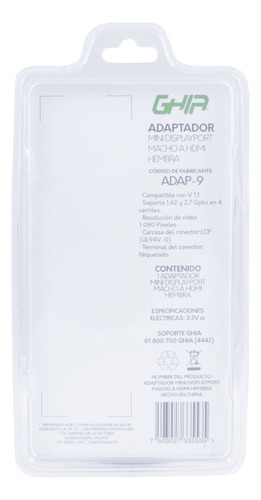 Adaptador Ghia Hdmi Hembra Mini Display Port Macho Negro