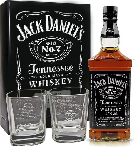 Kit Whisky Jack Daniels Old Nº7 + 2 Copos + Estojo De Lata